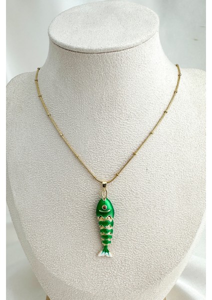 Çelik Top Zincir Mineli Balık Kılçık Kolye (45CM)