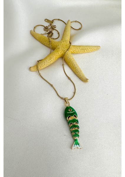 Çelik Top Zincir Mineli Balık Kılçık Kolye (45CM) fiyatları