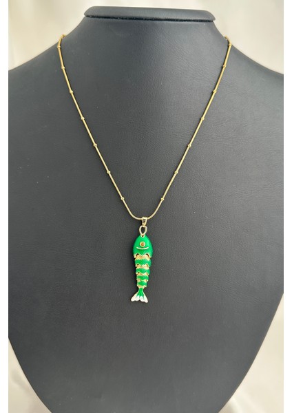 Çelik Top Zincir Mineli Balık Kılçık Kolye (45CM) modelleri