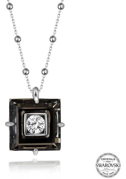 Swarovski Crystal Taşlı Top Zincir Siyah Elmas Gümüş Kadın Kolye
