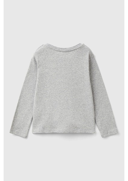Kız Çocuk Logo Baskılı Uzun Kollu T-Shirt - Gri Melanj fiyatları