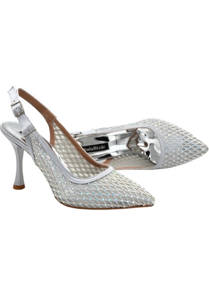 Damla Taş Detaylı Arkası Açık Topuklu Kadın Ayakkabı Gri fiyatları