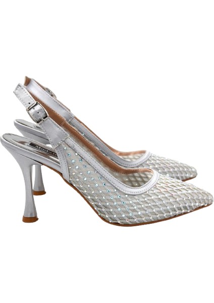 Damla Taş Detaylı Arkası Açık Topuklu Kadın Ayakkabı Gri fırsatları