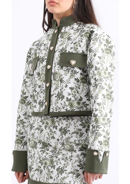 Lalita Yeşil Çiçek Desenli Kadın Ceket