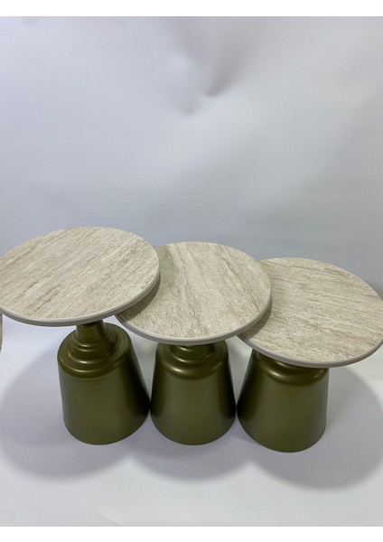 Tesla Gold Eskitme 18MM Traverten 3'lü Yan Sehpa 47- 52-57CM indirimleri