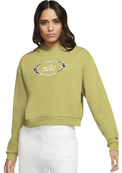 Sportswear Loose Fit Women's Hoodie Crop Kadın Polar Bol Kesim Crop Kapüşonlu Sweatshirt Fıstık Yeşili