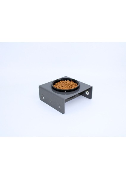 Gri Siyah Akrilik ve Pleksi Tekli Mama ve Su Kabı, Evcil Hayvanlar Için Şık ve Kullanışlı