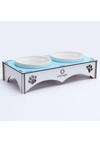 Ahşap ve Seramik Kedi-Köpek Mama Kabı, Açık Mavi, Şık ve Kullanışlı Tasarım modelleri