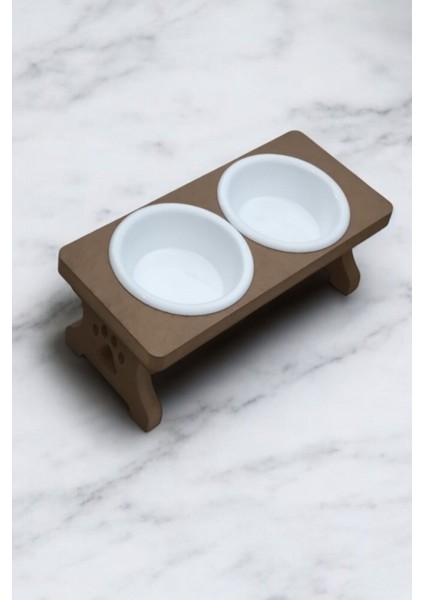Ahşap Demonte 2 Plastik Taslı Kedi Mama ve Su Kabı Beyaz Veya Kahverengi fiyatları