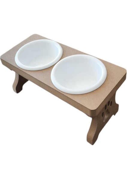 Ahşap Demonte 2 Plastik Taslı Kedi Mama ve Su Kabı Beyaz Veya Kahverengi fırsatları