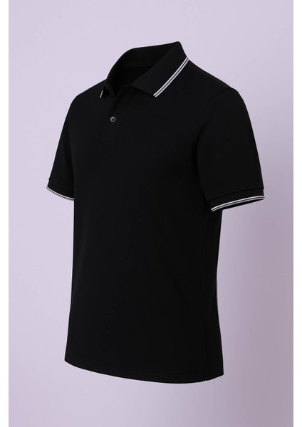 Likralı Petek Yakalı Yarım Patlı Siyah Erkek T-Shirt 2768 fiyatları