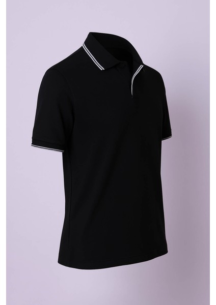 Likralı Petek Yakalı Yarım Patlı Siyah Erkek T-Shirt 2768 modelleri