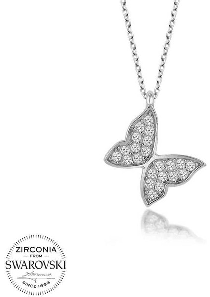 Swarovski Taşlı Gümüş Kelebek Bayan Kolye