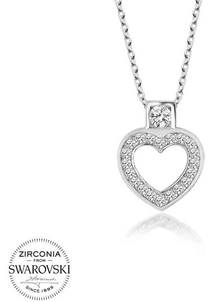 Swarovski Taşlı Gümüş Kalp Bayan Kolye