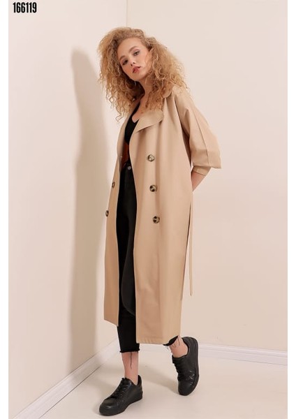 5853 Kruvaze Yaka Trençkot - Vizon