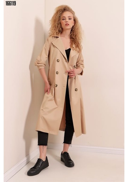 5853 Kruvaze Yaka Trençkot - Vizon fiyatları