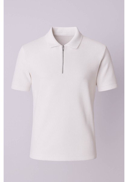 Çelik Raporlu Ribana Ekru Erkek T-Shirt 2978