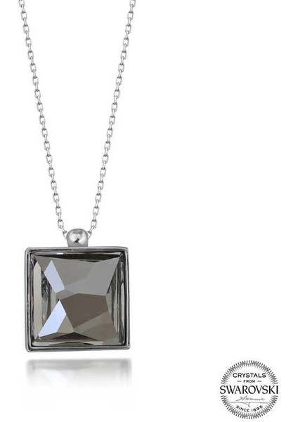 Swarovski Crystal Taşlı Kare Gümüş Kadın Kolye