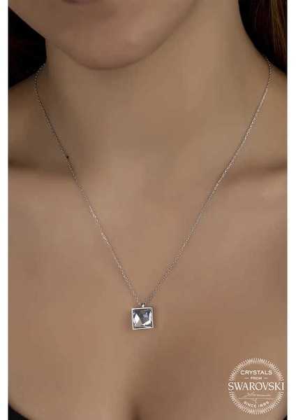 Swarovski Crystal Taşlı Kare Gümüş Kadın Kolye fiyatları