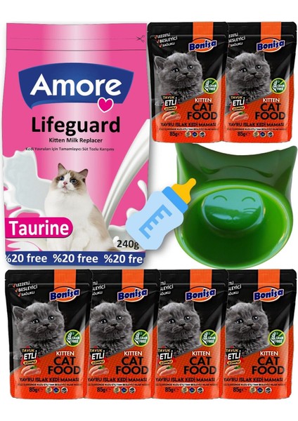Küçük Kedi Seti, Süt, Biberon ve Mama Kabı, 240GR