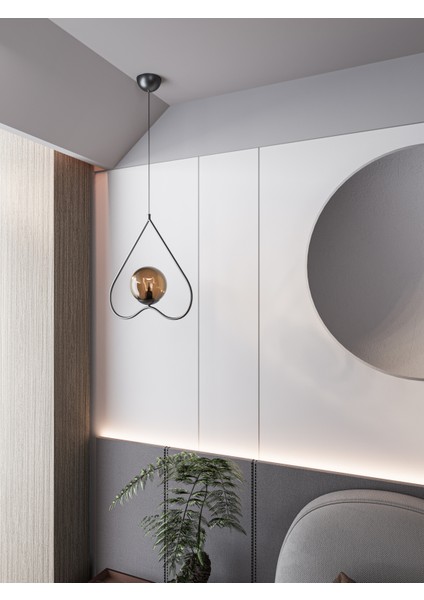 Solera Tekli Kalp Formlu Bal Camlı Tekli Endüstriyel Modern Dekoratif Sarkıt Avize