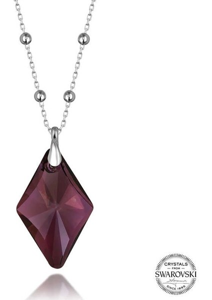 Swarovski Crystal Taşlı Ametist Top Zincir Gümüş Kadın Kolye