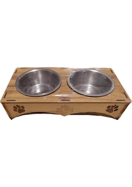 Ikili Ahşap ve Metal Mama Kabı, Şık ve Kullanışlı Evcil Hayvan Aksesuarı