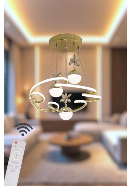 Modern Gold 3'lü Toplu Cloud Model 3 Renk Kumandalı (Beyaz&sarı&günışığı) LED Avize