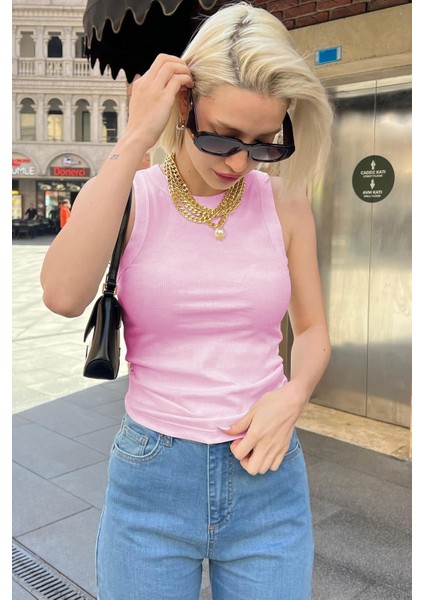 Pembe Kalın Askılı Regular Kesim Basic Atlet MG2059