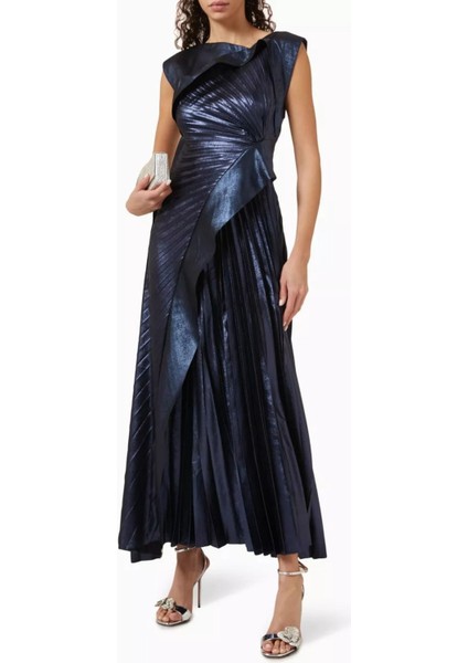 Pithill Navy Metal Pileli Maxi Elbise modelleri