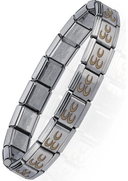 Osmanlı Üç Hilal Bayrağı Italyan Charm Unisex Çelik Bileklik SCB58