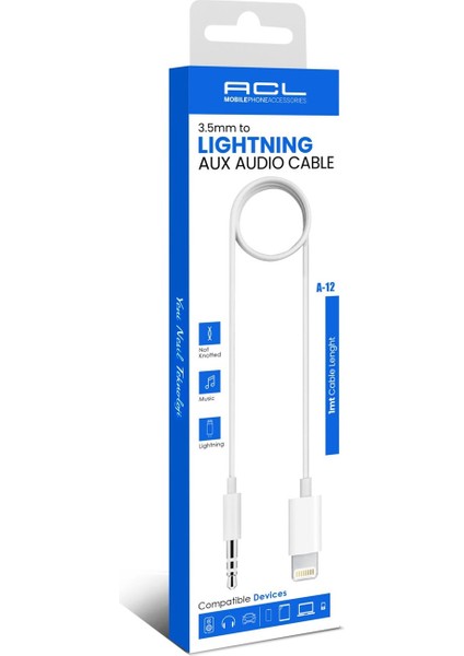 A-12 3.5mm To Lightning Aux Audio Ses Kablosu