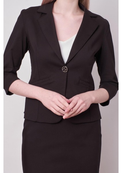 Yakalı Flato Cepli Capri Truvakar Kol Kısa Blazer Ceket-Siyah indirimleri
