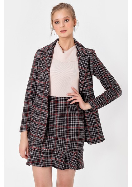 Ekose Yakalı Tek Düğme Ceket