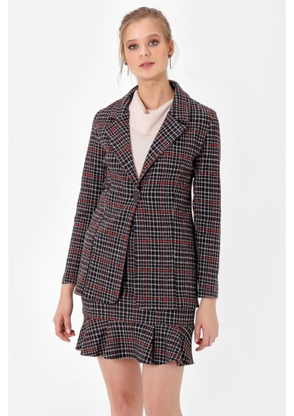 Ekose Yakalı Tek Düğme Ceket modelleri