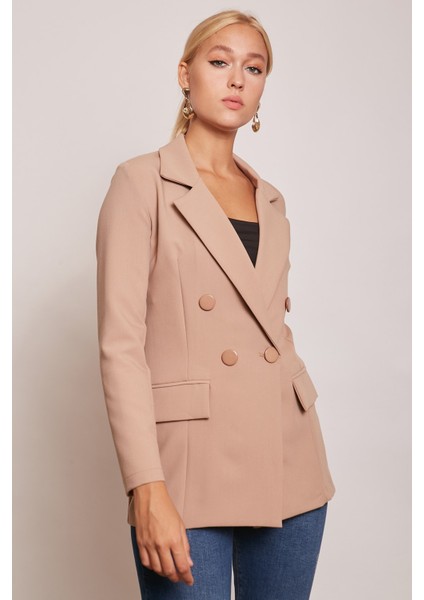 Blazer Düğmeli Uzun Kol Şık Süs Cepli Ofis Ceket-Camel fiyatları