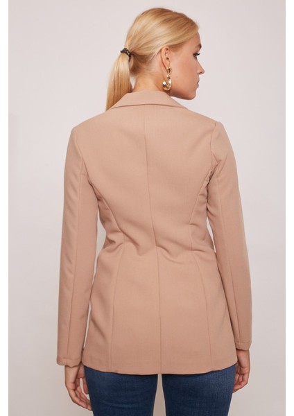 Blazer Düğmeli Uzun Kol Şık Süs Cepli Ofis Ceket-Camel indirimleri