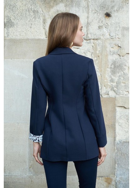 Yakalı Cepli Uzun Kol Katlamalı Blazer Kumaş Ceket-Lacivert fırsatları
