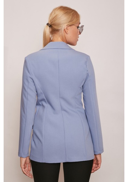 Blazer Düğmeli Uzun Kol Şık Süs Cepli Ofis Ceket-Dirty Blue modelleri