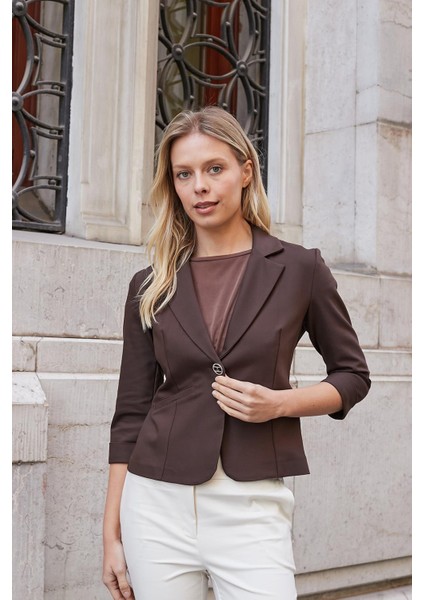 Süs Cepli Kapri Kol Düğmeli Blazer Mono Kısa Ceket-Kahve fiyatları