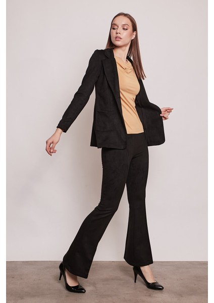 Süet Kumaş Cep Detaylı Düğmeli Şık Blazer Ceket-Siyah modelleri
