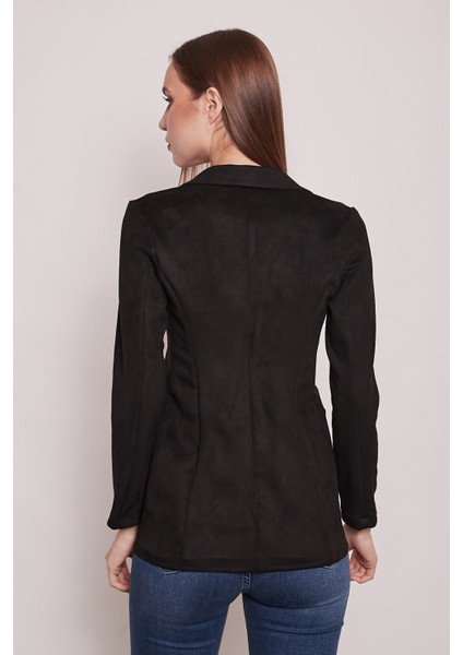 Süet Kumaş Cep Detaylı Düğmeli Şık Blazer Ceket-Siyah fırsatları