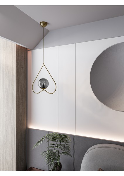 Solera Tekli Kalp Formlu Füme Camlı Tekli Endüstriyel Modern Dekoratif Sarkıt Avize