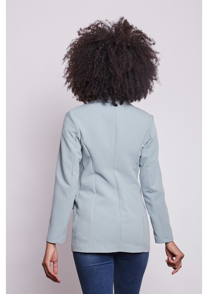 Kadın Düğme Detaylı Uzun Kol Şık Ofis Süs Cep Kapaklı Kumaş Blazer Ceket-Mint fırsatları
