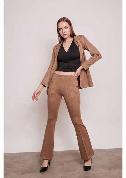Süet Kumaş Cep Detaylı Düğmeli Şık Blazer Ceket-Camel fırsatları
