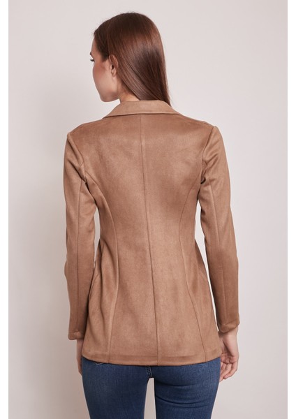 Süet Kumaş Cep Detaylı Düğmeli Şık Blazer Ceket-Camel indirimleri