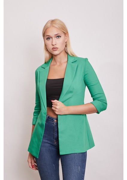 Kapri Truvakar Kol Süs Cepli Kopçalı Ofis Blazer Kumaş Ceket-Benetton Yeşil fiyatları