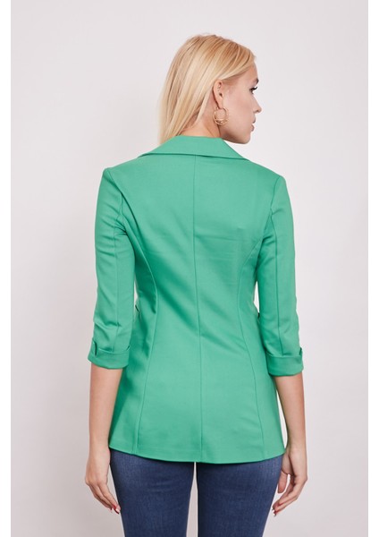 Kapri Truvakar Kol Süs Cepli Kopçalı Ofis Blazer Kumaş Ceket-Benetton Yeşil modelleri
