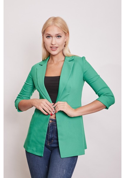 Kapri Truvakar Kol Süs Cepli Kopçalı Ofis Blazer Kumaş Ceket-Benetton Yeşil fırsatları