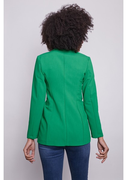 Kadın Düğme Detaylı Uzun Kol Şık Ofis Süs Cep Kapaklı Kumaş Blazer Ceket-Benetton Yeşil fiyatları